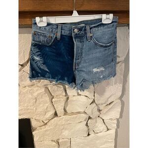 Levi’s Womens Blue Denim Jean Button Fly Raw Hem Wedgie Cut-Off Short Size 27